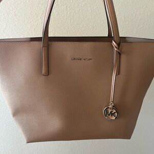 Michael Kors Tan Pebbled Leather Tote with Logo Charm
